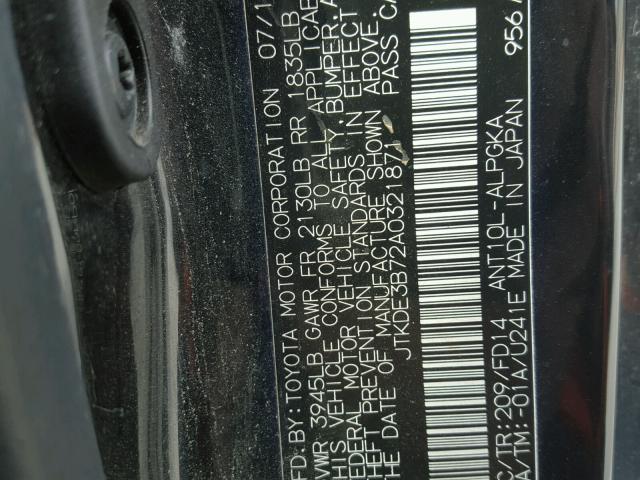 JTKDE3B72A0321871 - 2010 SCION TC BLACK photo 10