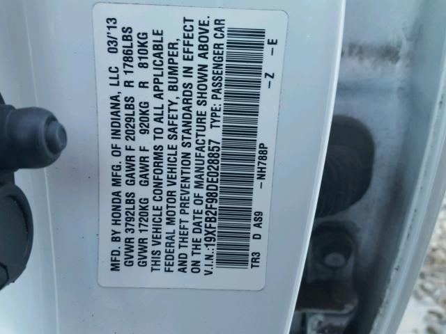 19XFB2F98DE028857 - 2013 HONDA CIVIC EXL WHITE photo 10