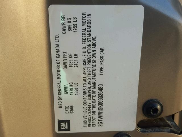 2G1WM15K069336480 - 2006 CHEVROLET MONTE CARL 米色 照片 10