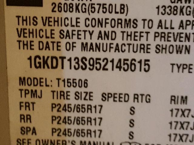 1GKDT13S952145615 - 2005 GMC ENVOY SILVER photo 10