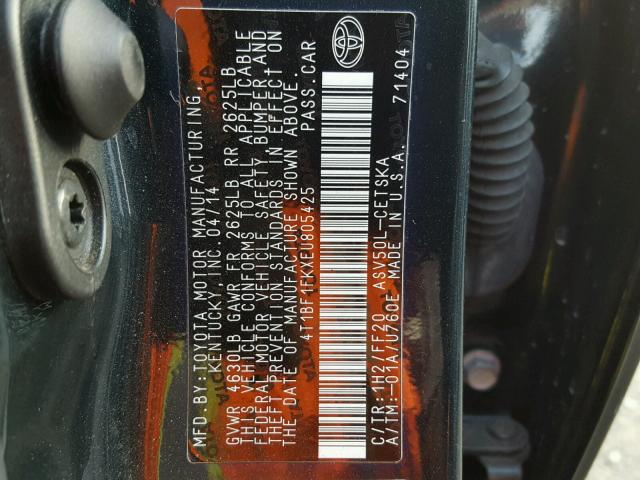 4T1BF1FKXEU805425 - 2014 TOYOTA CAMRY L BLACK photo 10