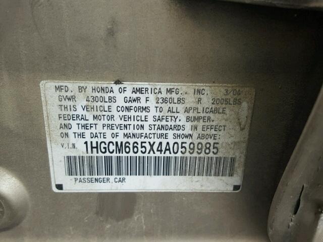 1HGCM665X4A059985 - 2004 HONDA ACCORD EX GOLD photo 10