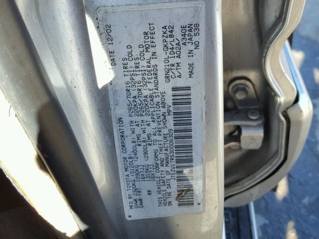 JTEZU17R630006309 - 2003 TOYOTA 4RUNNER LI SILVER photo 10