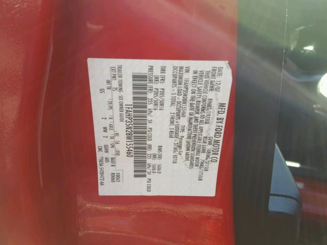 1FAHP35N28W155460 - 2008 FORD FOCUS SE RED photo 10