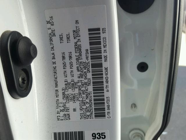 3TMAZ5CN5GM016751 - 2016 TOYOTA TACOMA DOU WHITE photo 10