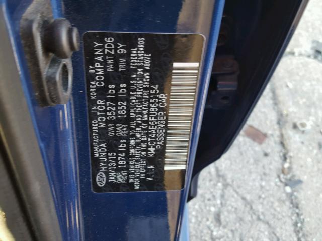 KMHCT4AE6FU865154 - 2015 HYUNDAI ACCENT GLS BLUE photo 10