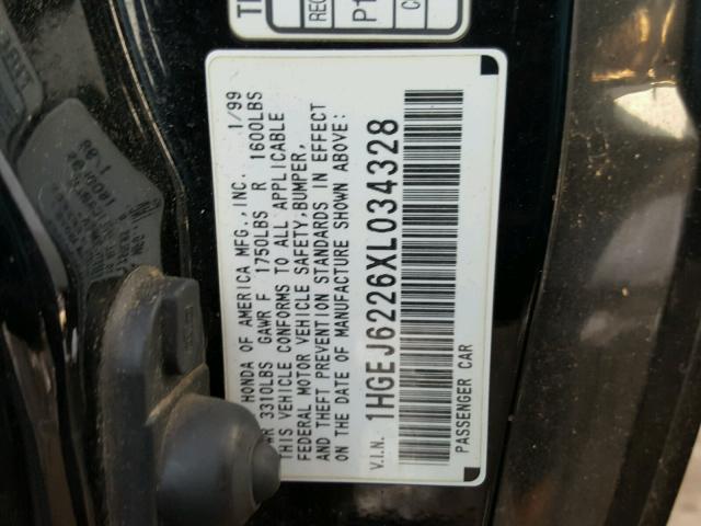 1HGEJ6226XL034328 - 1999 HONDA CIVIC DX BLACK photo 10