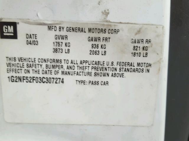 1G2NF52F03C307274 - 2003 PONTIAC GRAND AM S WHITE photo 10