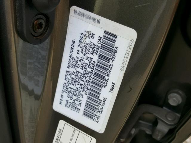 4T1BF32K43U543464 - 2003 TOYOTA CAMRY LE GRAY photo 10