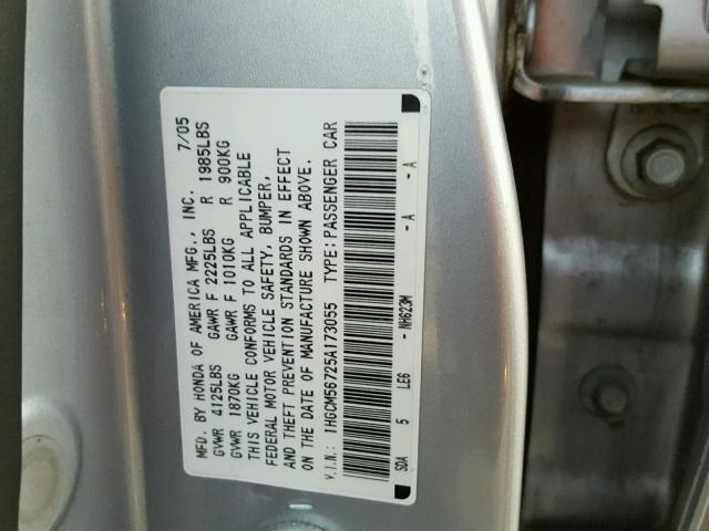 1HGCM56725A173055 - 2005 HONDA ACCORD EX SILVER photo 10