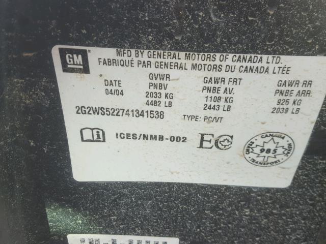 2G2WS522741341538 - 2004 PONTIAC GRAND PRIX Մոխրագույն լուսանկար 10