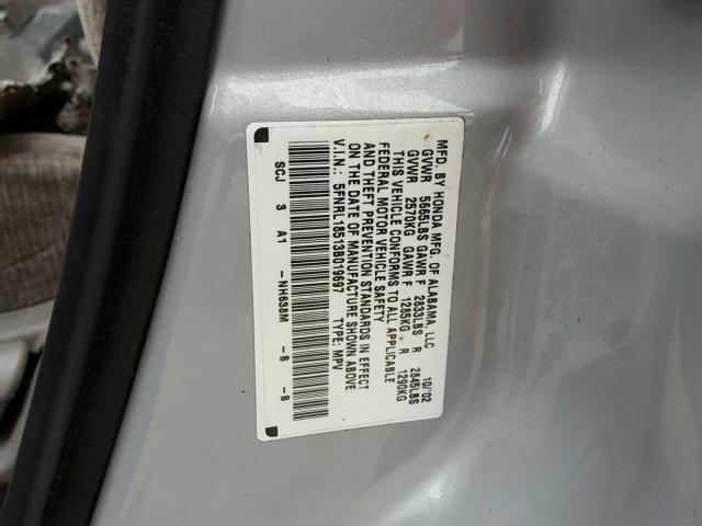 5FNRL18513B019697 - 2003 HONDA ODYSSEY LX SILVER photo 10