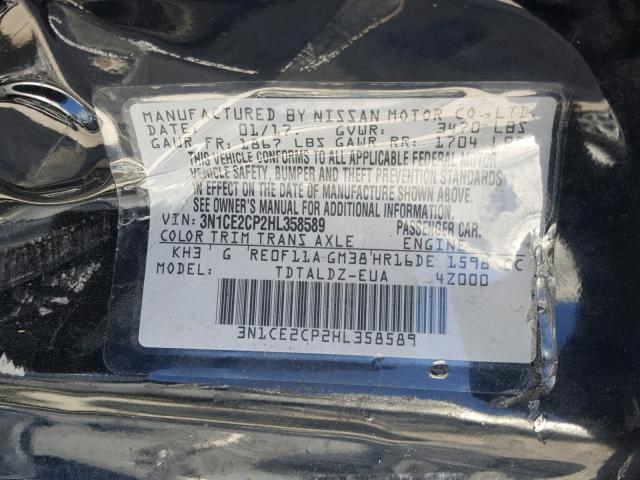 3N1CE2CP2HL358589 - 2017 NISSAN VERSA NOTE BLACK photo 10