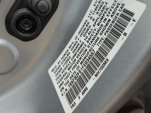 19XFB2F81FE034557 - 2015 HONDA CIVIC EX GRAY photo 10