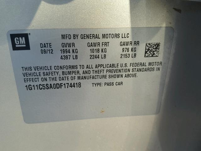 1G11C5SA0DF174418 - 2013 CHEVROLET MALIBU 1LT 米色 照片 10