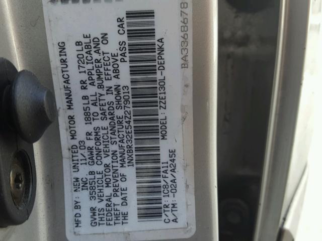 1NXBR32E54Z279013 - 2004 TOYOTA COROLLA LE 银色 照片 10