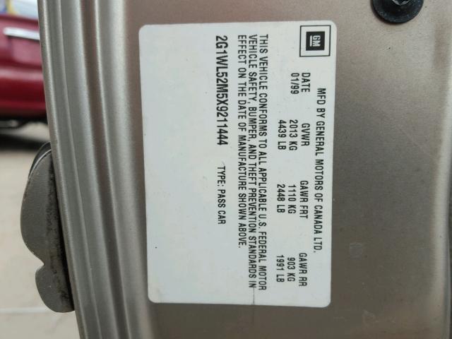 2G1WL52M5X9211444 - 1999 CHEVROLET LUMINA BAS ნაცრისფერი ფოტო 10