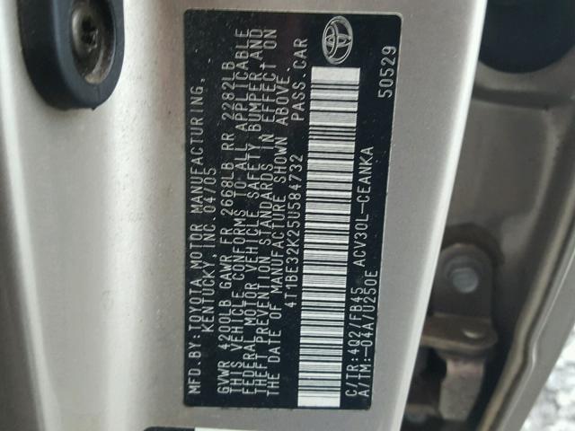 4T1BE32K25U584732 - 2005 TOYOTA CAMRY LE 金色 照片 10