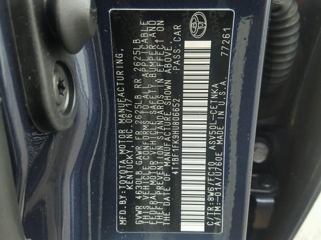 4T1BF1FK9HU806652 - 2017 TOYOTA CAMRY LE 蓝色 照片 10