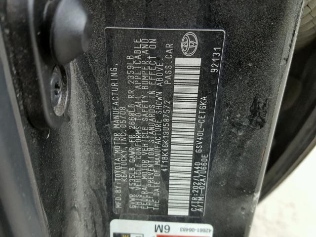 4T1BK46K19U587572 - 2009 TOYOTA CAMRY SE BLACK photo 10