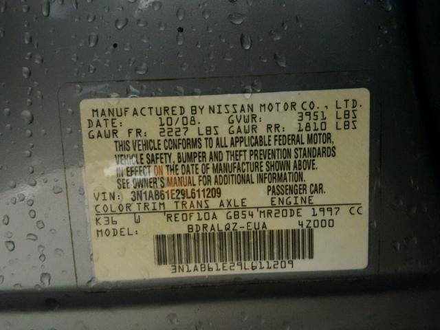 3N1AB61E29L611209 - 2009 NISSAN SENTRA 2.0 SILVER photo 10