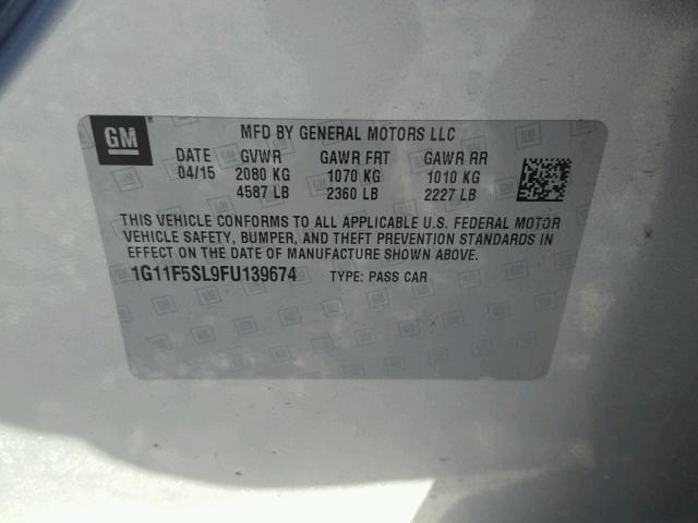 1G11F5SL9FU139674 - 2015 CHEVROLET MALIBU LTZ 银色 照片 10