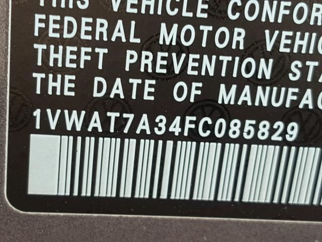 1VWAT7A34FC085829 - 2015 VOLKSWAGEN PASSAT S ნაცრისფერი ფოტო 10