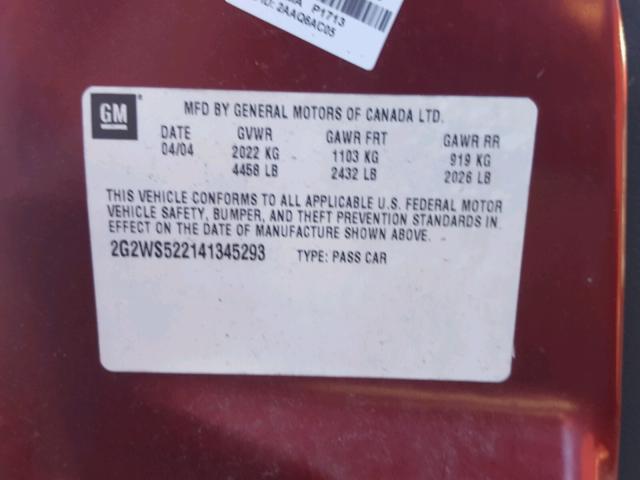 2G2WS522141345293 - 2004 PONTIAC GRAND PRIX ბურგუნდია ფოტო 10