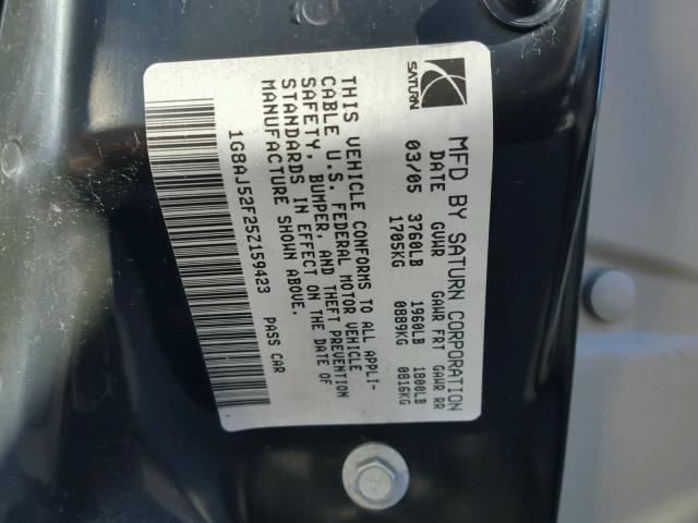 1G8AJ52F25Z159423 - 2005 SATURN ION LEVEL BEIGE photo 10