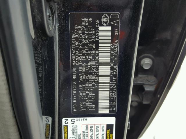 2T1BR32E97C786180 - 2007 TOYOTA COROLLA CE BLACK photo 10