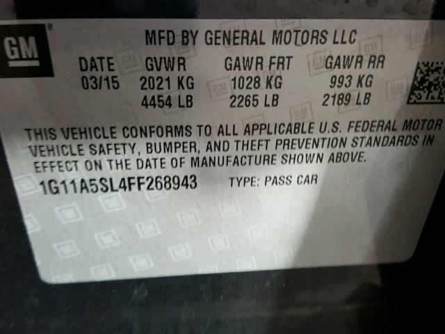 1G11A5SL4FF268943 - 2015 CHEVROLET MALIBU LS 灰色 照片 10