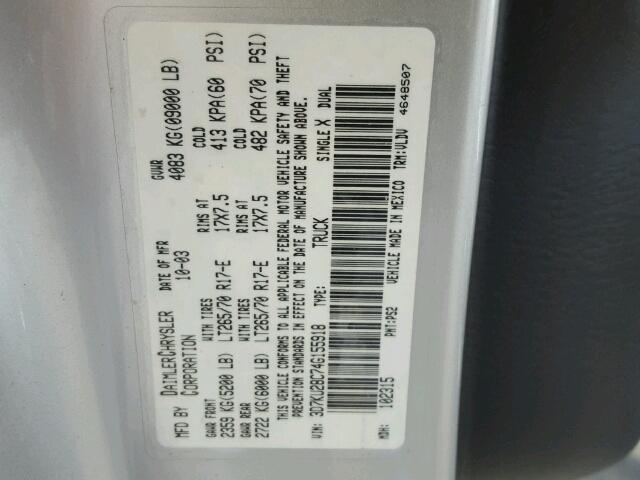 3D7KU28C74G155918 - 2004 DODGE RAM 2500 S SILVER photo 10