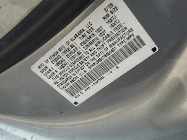 5FNRL38665B060401 - 2005 HONDA ODYSSEY EX SILVER photo 10