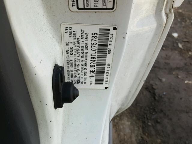 1HGEJ8249TL075785 - 1996 HONDA CIVIC EX WHITE photo 10