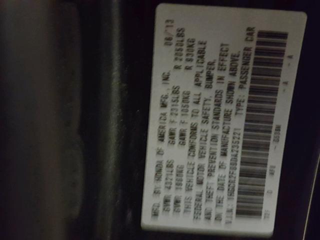 1HGCR2F89DA235221 - 2013 HONDA ACCORD EXL BLACK photo 10