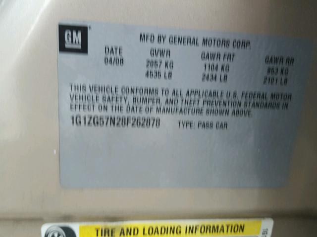 1G1ZG57N28F262878 - 2008 CHEVROLET MALIBU LS 奶油色 照片 10