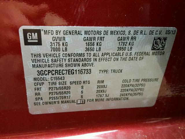 3GCPCREC7EG116733 - 2014 CHEVROLET SILVERADO BURGUNDY photo 10