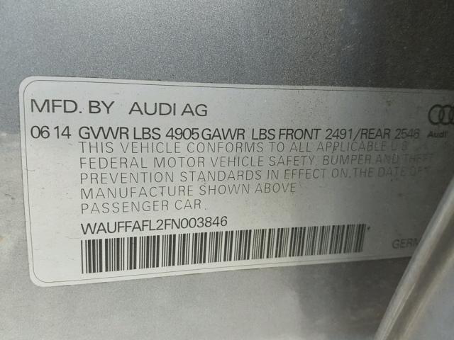 WAUFFAFL2FN003846 - 2015 AUDI A4 PREMIUM GRAY photo 10