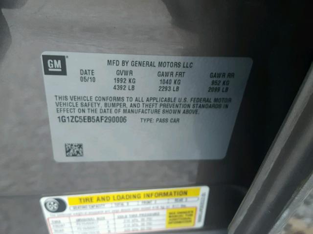 1G1ZC5EB5AF290006 - 2010 CHEVROLET MALIBU 1LT 灰色 照片 10