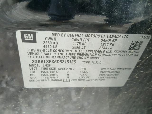 2GKALSEK6D6215126 - 2013 GMC TERRAIN SL BLACK photo 10