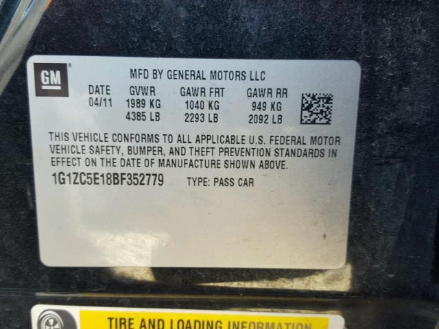 1G1ZC5E18BF352779 - 2011 CHEVROLET MALIBU 1LT BLACK photo 10