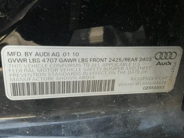 WAUAFAFL9AN044638 - 2010 AUDI A4 PREMIUM BLACK photo 10