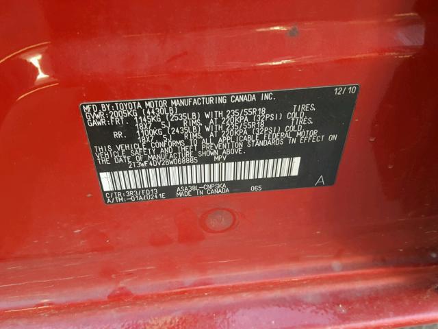 2T3WF4DV2BW068885 - 2011 TOYOTA RAV4 SPORT RED photo 10