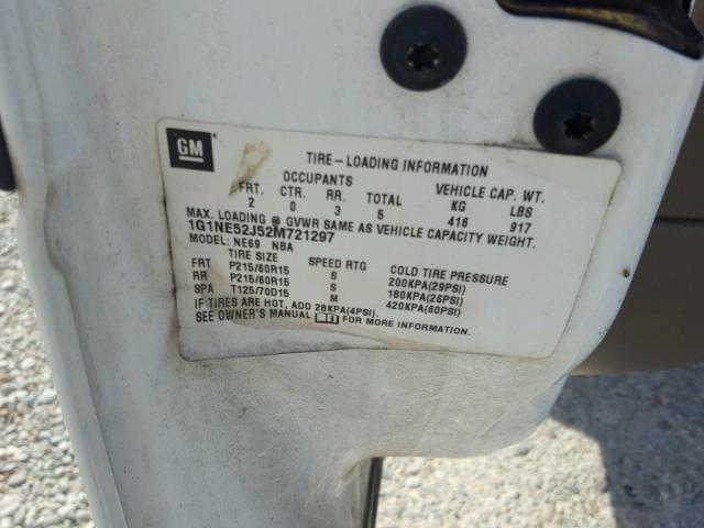 1G1NE52J52M721297 - 2002 CHEVROLET MALIBU LS 白色 照片 10