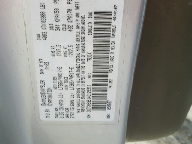 3D7KA28614G120911 - 2004 DODGE RAM 2500 S SILVER photo 10