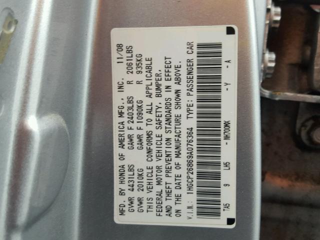 1HGCP26869A076364 - 2009 HONDA ACCORD EXL SILVER photo 10