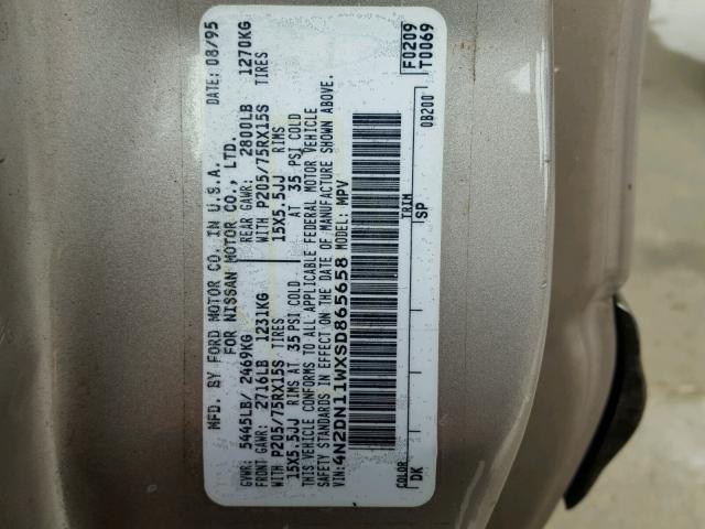 4N2DN11WXSD865658 - 1995 NISSAN QUEST XE GOLD photo 10