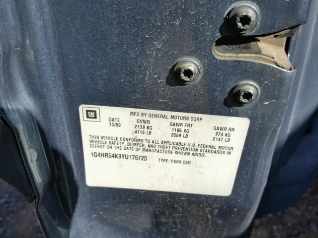 1G4HR54K9YU176725 - 2000 BUICK LESABRE LI BLUE photo 10