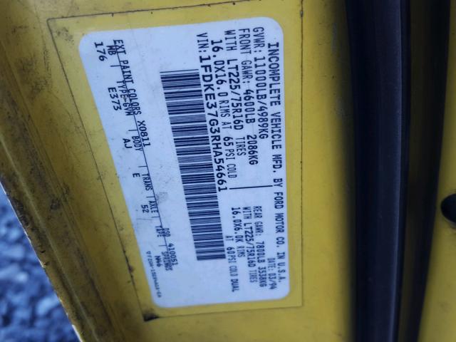 1FDKE37G3RHA54661 - 1994 FORD ECONOLINE YELLOW photo 10