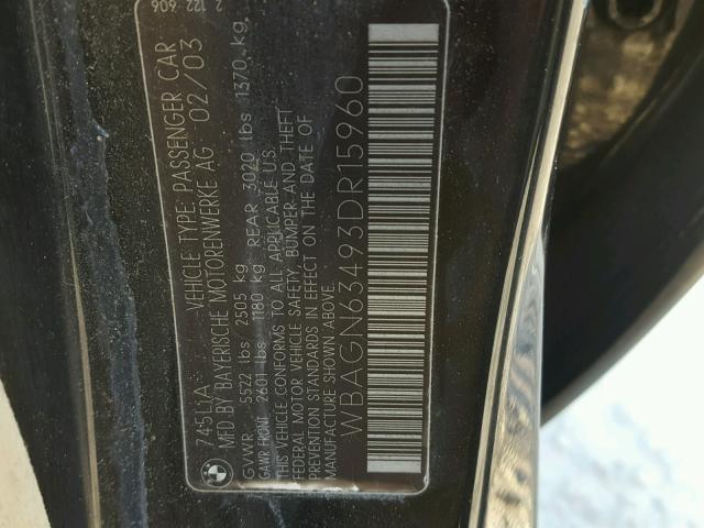 WBAGN63493DR15960 - 2003 BMW 745 LI BLACK photo 10